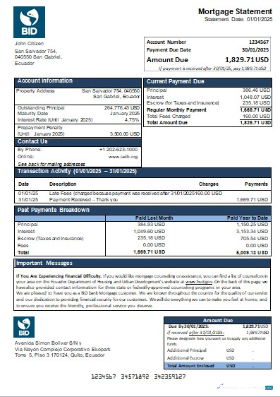 Download Ecuador BID bank mortgage statement scr Photoshop template